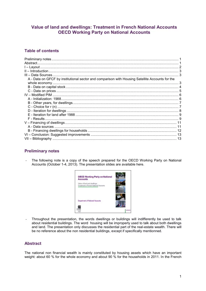 value of land and dwellings treatment in french national