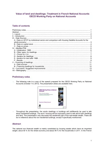 Value of land and dwellings: Treatment in French National Accounts  OECD Working Party on National