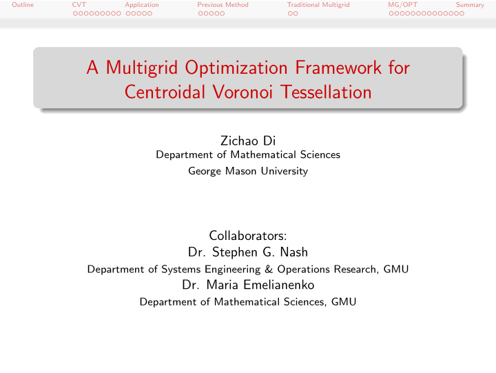 a multigrid optimization framework for centroidal voronoi