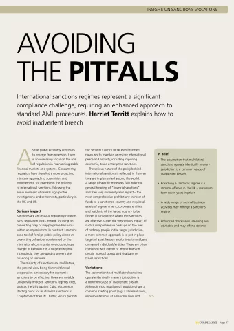 AVOIDING THE PITFALLS  International sanctions regimes represent a significant  compliance