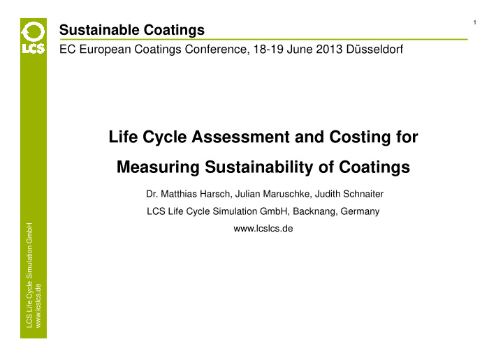 life cycle assessment and costing for measuring