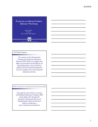 Protocols to Address Problem  Behavior Workshop  Willow Hozella  PATTAN  Autism Initiative ABA