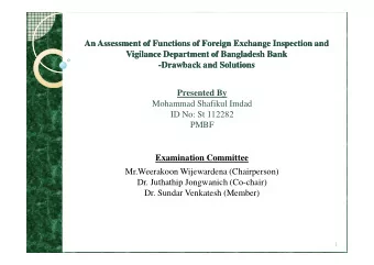 An Assessment of Functions of Foreign Exchange Inspection and  An Assessment of Functions of