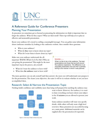 A Reference Guide for Conference Presenters  Planning Your Presentation  As presenters we sometimes
