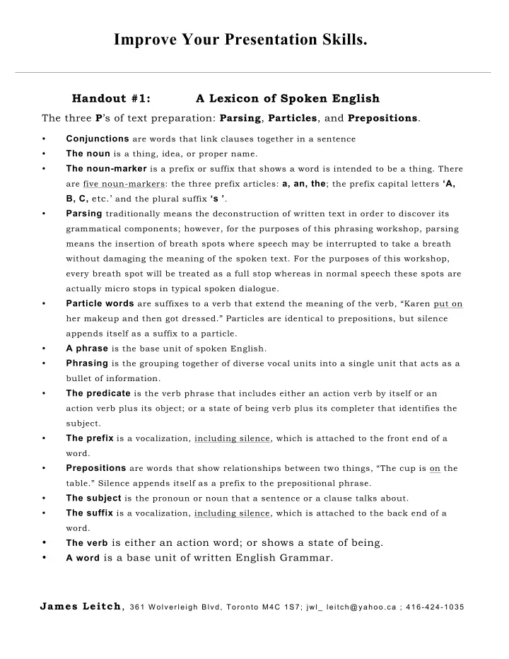 improve your presentation skills handout 1 a lexicon of