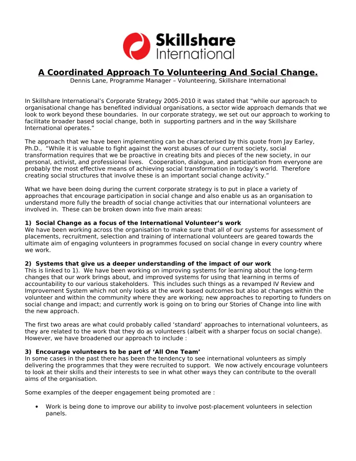 a coordinated approach to volunteering and social change