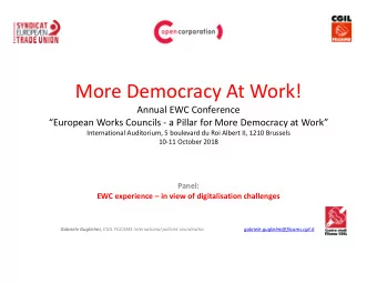 More Democracy At Work!  Annual EWC Conference  European Works Councils - a Pillar for More
