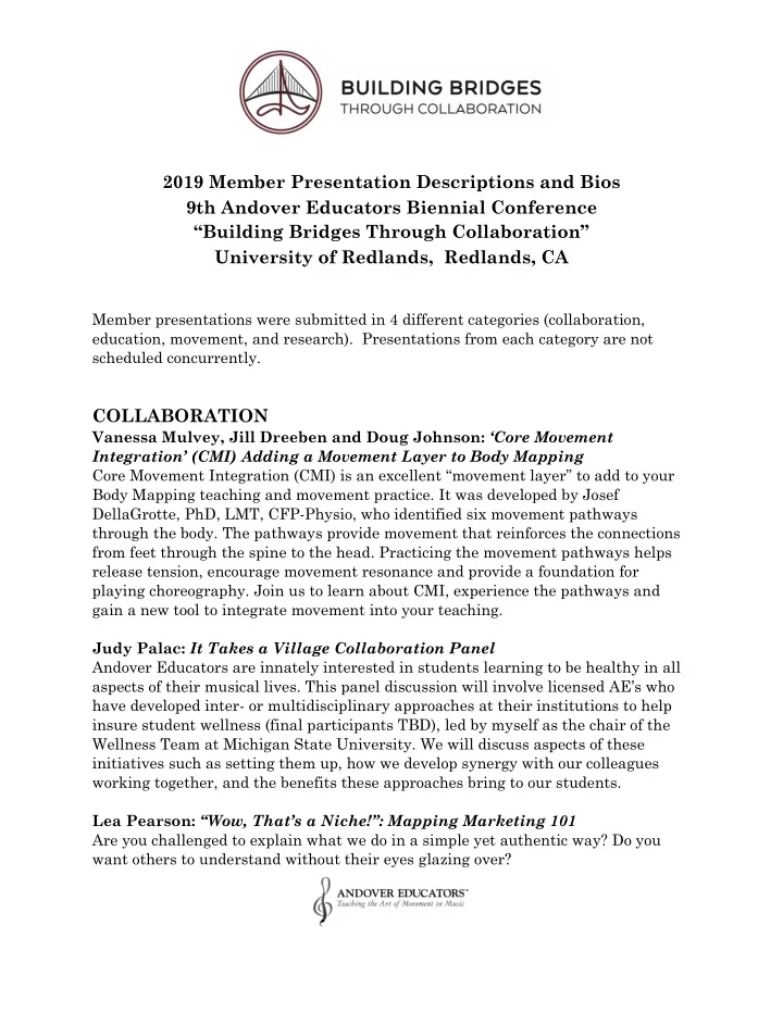 2019 member presentation descriptions and bios 9th