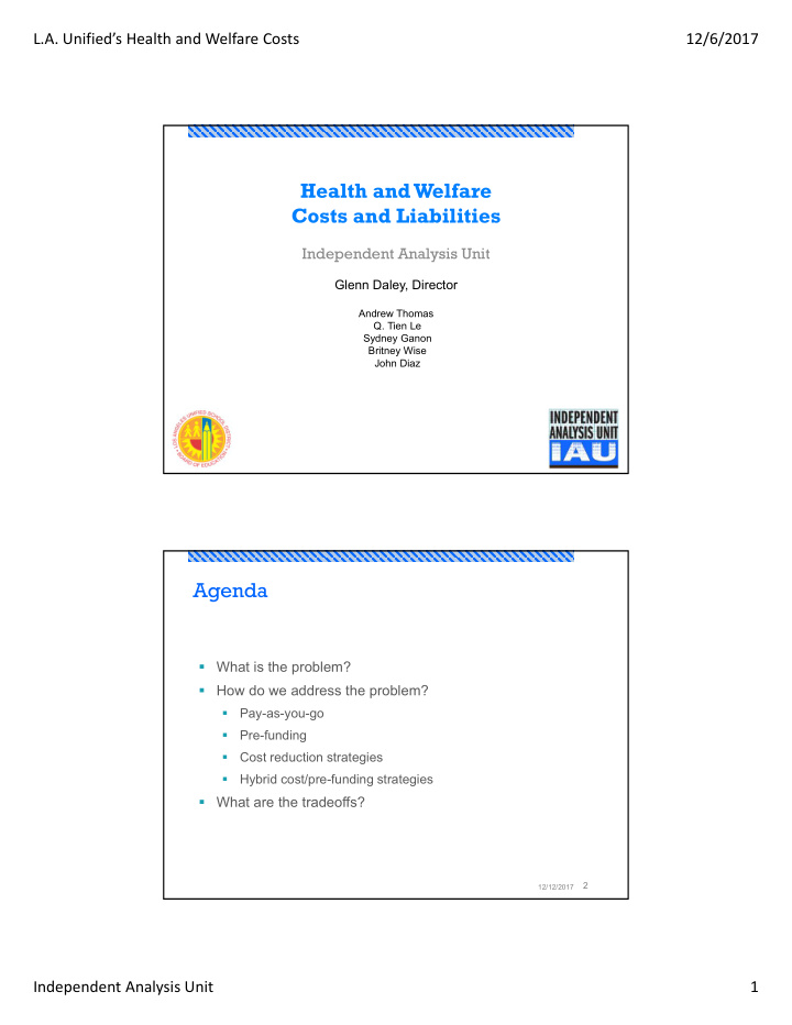 health and welfare costs and liabilities