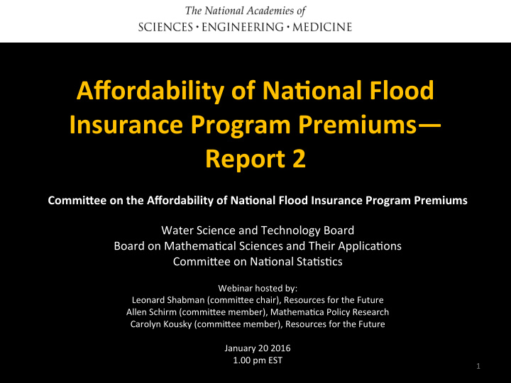 affordability of na onal flood insurance program premiums