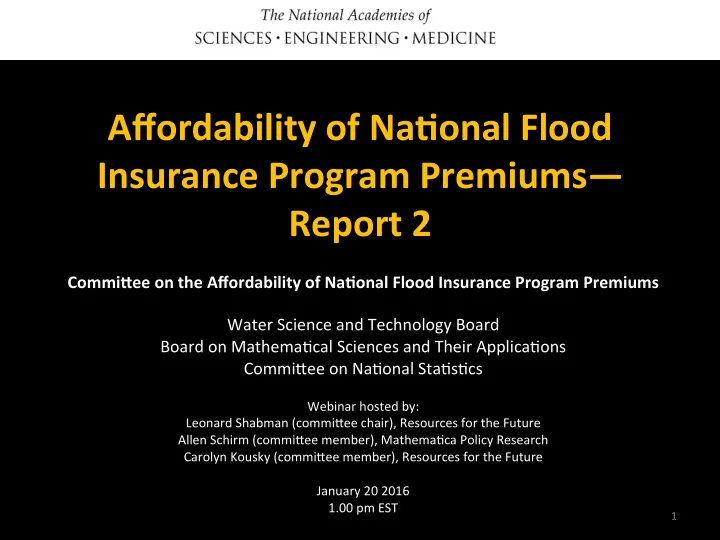 affordability of na onal flood insurance program premiums