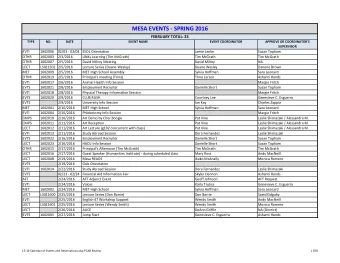 MESA EVENTS - SPRING 2016  FEBRUARY TOTAL: 33  TYPE  NO.  DATE  EVENT NAME  EVENT COORDINATOR