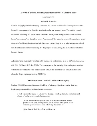 In re MDC Systems, Inc. : 502(b)(6) Surrendered to Common Sense  May/June 2013  Jordan M.