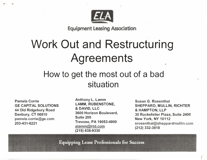 work out and restructuring agreements