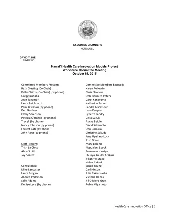 Hawai  i Health Care Innovation Models Project  Workforce Committee Meeting  October 15, 2015