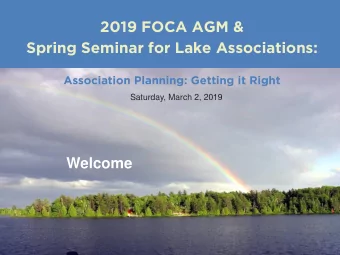 Spring Seminar for Lake Associations:  Association Planning: Getting it Right  Saturday, March 2,