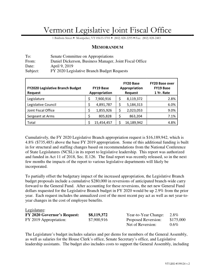 vermont legislative joint fiscal office 1 baldwin street