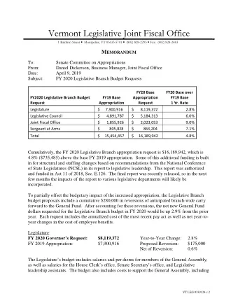 Vermont Legislative Joint Fiscal Office 1 Baldwin Street  Montpelier, VT 05633-5701  (802)