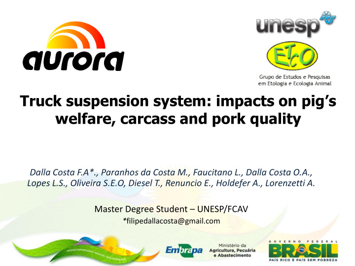 truck suspension system impacts on pig s welfare carcass