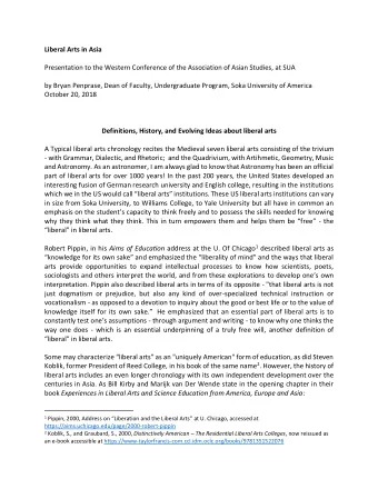 Liberal Arts in Asia  Presentation to the Western Conference of the Association of Asian Studies,