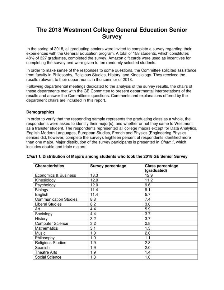 the 2018 westmont college general education senior survey