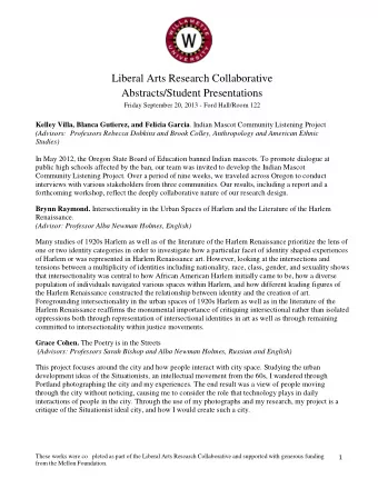 Abstracts/Student Presentations  Friday September 20, 2013 - Ford Hall/Room 122 Kelley Villa,