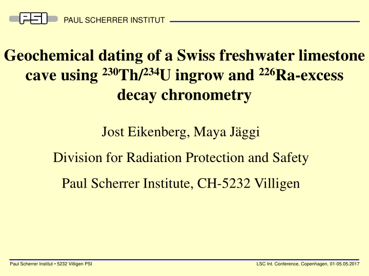 geochemical dating of a swiss freshwater limestone cave