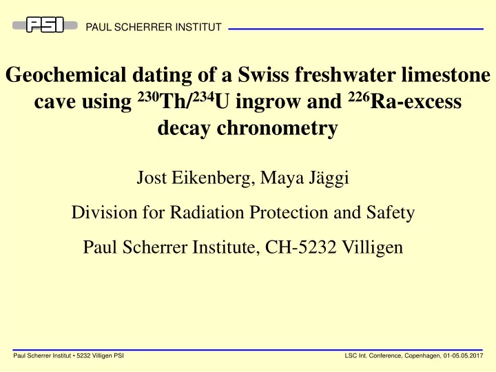 geochemical dating of a swiss freshwater limestone cave