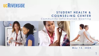1  AGENDA  Student Health &amp; Counseling Center  Introductions    Meeting Purpose and Goal