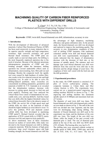 MACHINING QUALITY OF CARBON FIBER REINFORCED  PLASTICS WITH DIFFERENT DRILLS  Y. Chen*, Y.C. Fu,