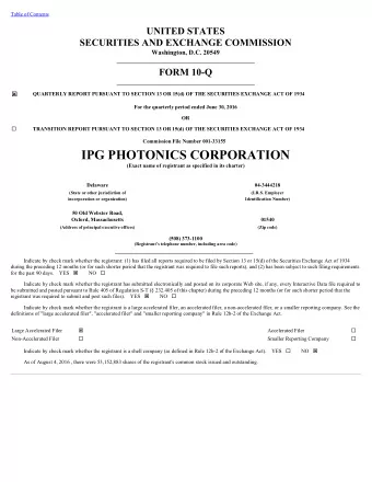 IPG PHOTONICS CORPORATION  (Exact name of registrant as specified in its charter)  Delaware