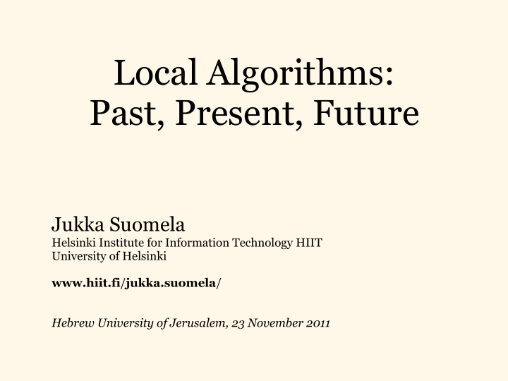 local algorithms past present future