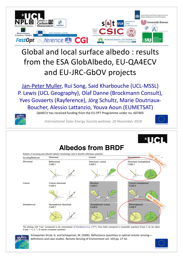 global and local surface albedo results from the esa