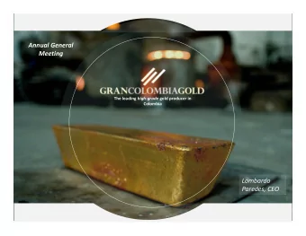 Annual General  Meeting The leading high  grade gold producer in  Colombia Lombardo Paredes, CEO