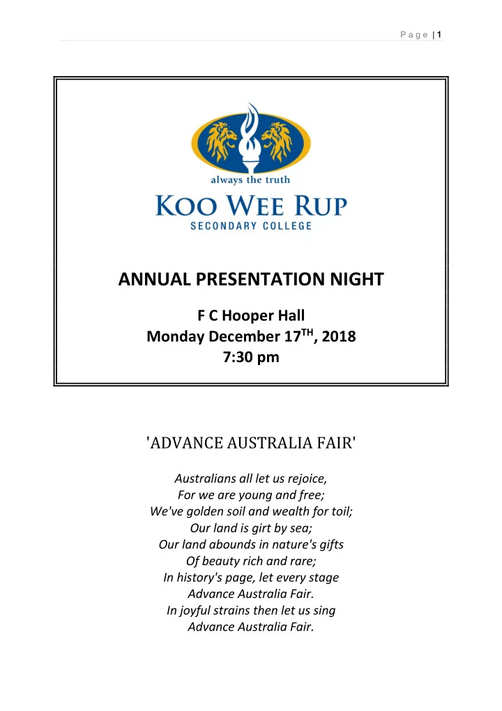 annual presentation night f c hooper hall monday december