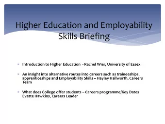Higher Education and Employability  Skills Briefing  Introduction to Higher Education  - Rachel