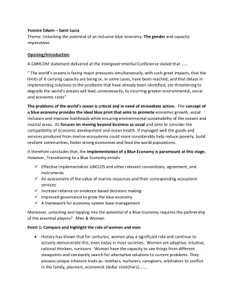 Yvonne Edwin  Saint Lucia Theme: Unlocking the potential of an inclusive blue economy: The