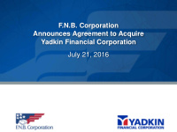 f n b corporation announces agreement to acquire yadkin