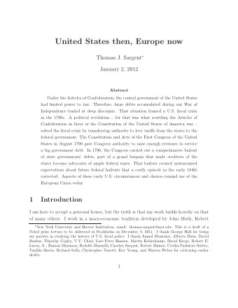 United States then, Europe now Thomas J. Sargent   January 2, 2012  Abstract  Under the Articles