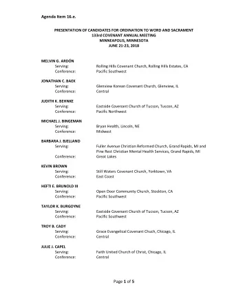 Agenda Item 16.e.  PRESENTATION OF CANDIDATES FOR ORDINATION TO WORD AND SACRAMENT  133rd COVENANT