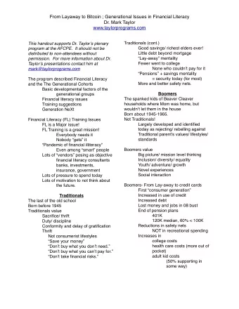 From Layaway to Bitcoin ; Generational Issues in Financial Literacy  Dr. Mark Taylor