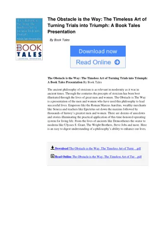 The Obstacle is the Way: The Timeless Art of  Turning Trials into Triumph: A Book Tales