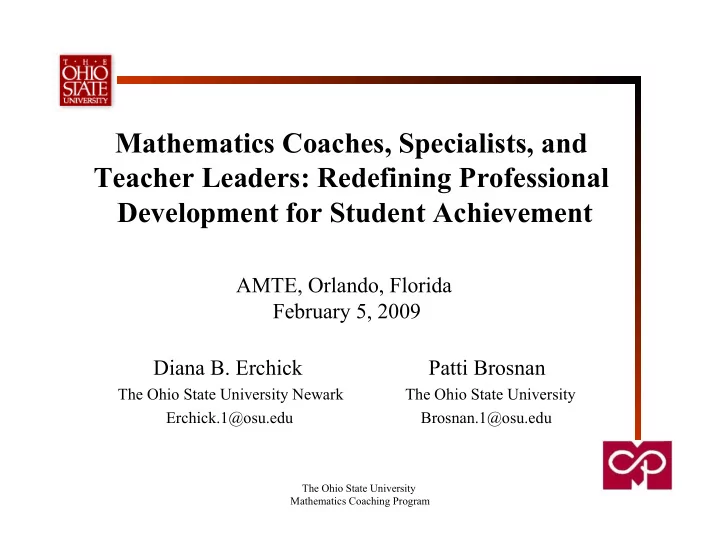 mathematics coaches specialists and teacher leaders
