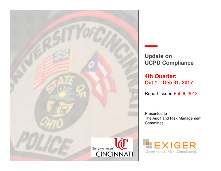 update on ucpd compliance 4th quarter