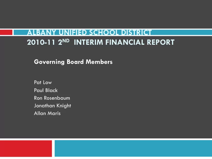 albany unified school district 2010 11 2 nd interim