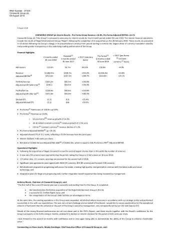 (2) constant  6 months ended  6 months ended  30 June 2018  basis) currency (3) basis)  30 June