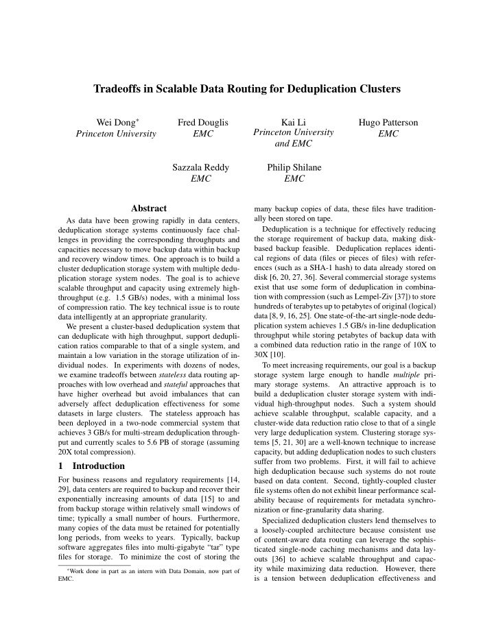 tradeoffs in scalable data routing for deduplication