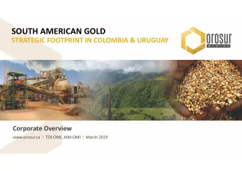 SOUTH AMERICAN GOLD  STRATEGIC FOOTPRINT IN COLOMBIA &amp; URUGUAY  Corporate Overview