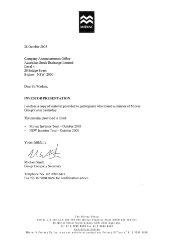 Mirvac Investor Tour  O c t    2 0 0 5  1 Mirvac Homes Division - New South Wales O c t    2 0 0 5