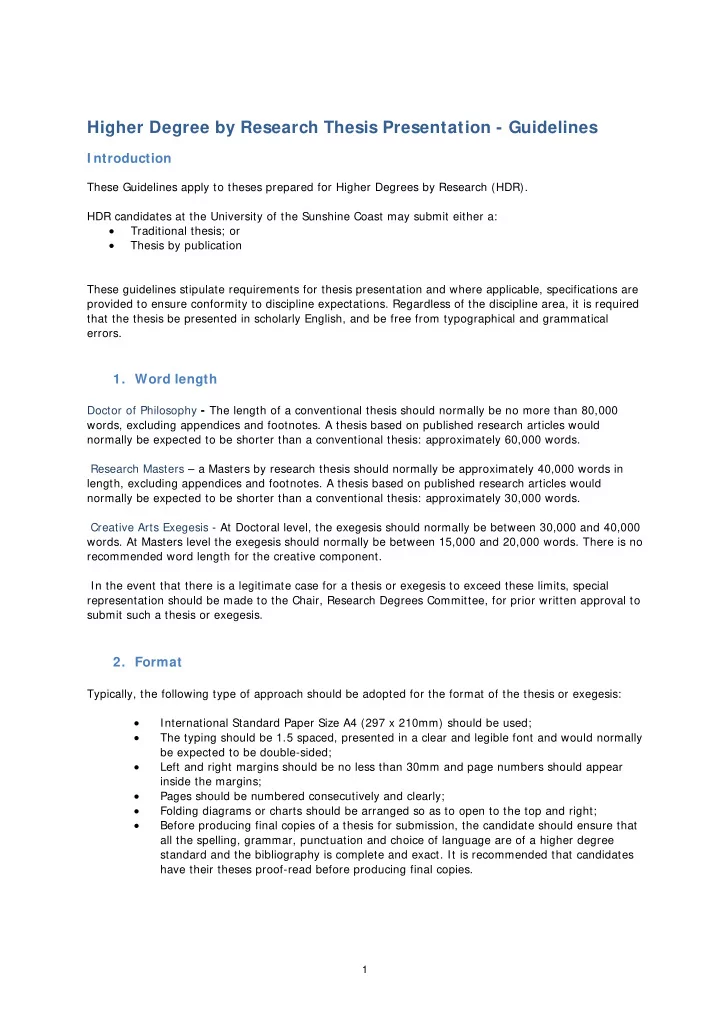 higher degree by research thesis presentation guidelines